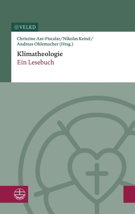 Logo "VELKD" oben links, Buchtitel "Klimatheologie: Ein Lesebuch". Grauer Hintergrund mit Herz und Kreuz.