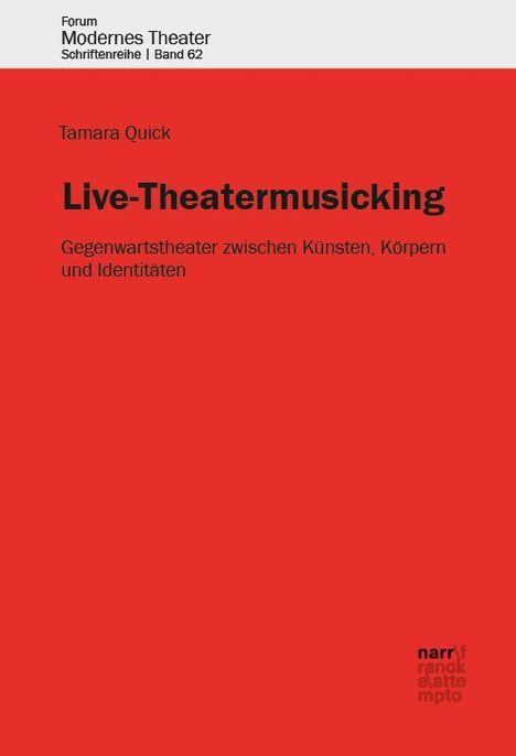 Roter Hintergrund mit Text: "Forum Modernes Theater, Live-Theatermusicking, Gegenwartstheater zwischen Künsten, Körpern und Identitäten".