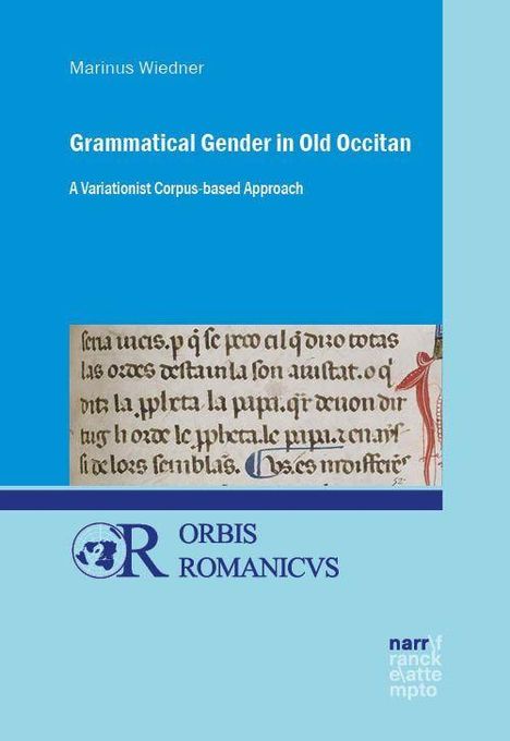 "Grammatical Gender in Old Occitan", blaues Cover, mittelalterliches Textfragment, Logos unten: ORBIS ROMANICVS.