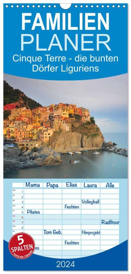 Reinhold Ratzer: Familienplaner 2024 - Cinque Terre - die bunten Dörfer Liguriens mit 5 Spalten (Wandkalender, 21 x 45 cm) CALVENDO, Kalender