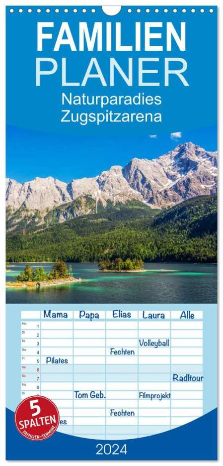Sascha Ferrari: Familienplaner 2024 - Naturparadies Zugspitzarena mit 5 Spalten (Wandkalender, 21 x 45 cm) CALVENDO, Kalender