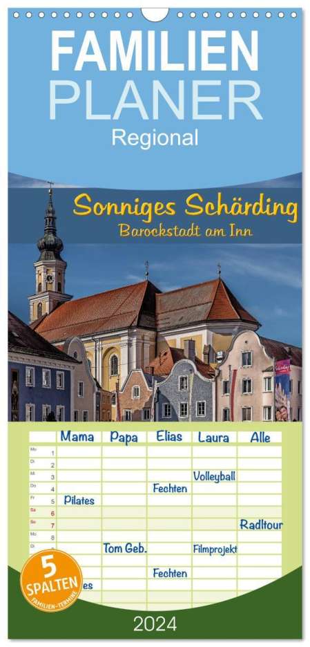 Werner Braun: Familienplaner 2024 - Sonniges Schärding, Barockstadt am Inn mit 5 Spalten (Wandkalender, 21 x 45 cm) CALVENDO, Kalender