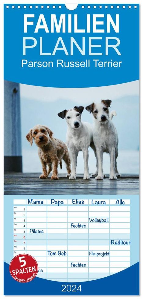 Kathrin Köntopp: Familienplaner 2024 - Parson Russell Terrier mit 5 Spalten (Wandkalender, 21 x 45 cm) CALVENDO, Kalender