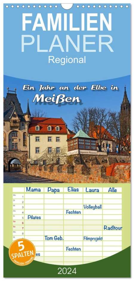 Birgit Seifert: Familienplaner 2024 - Das Jahr an der Elbe in Meißen mit 5 Spalten (Wandkalender, 21 x 45 cm) CALVENDO, Kalender