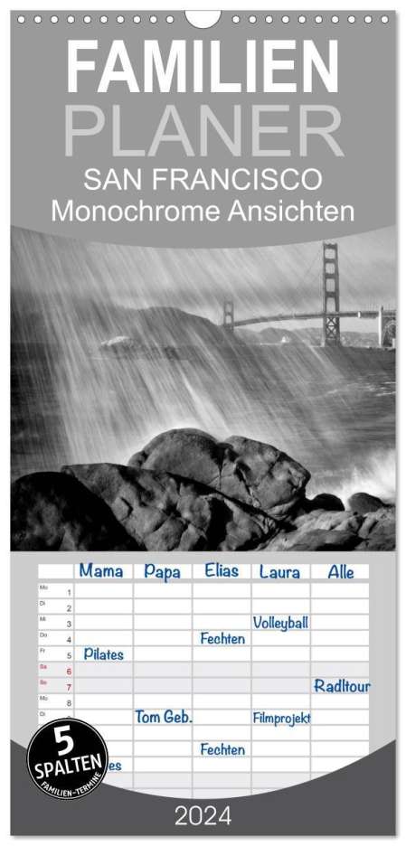 Melanie Viola: Familienplaner 2024 - SAN FRANCISCO Monochrome Ansichten mit 5 Spalten (Wandkalender, 21 x 45 cm) CALVENDO, Kalender