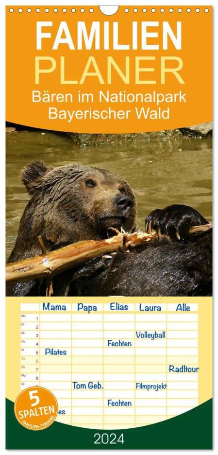 Erika Müller: Familienplaner 2024 - Bären im Nationalpark Bayerischer Wald mit 5 Spalten (Wandkalender, 21 x 45 cm) CALVENDO, Kalender