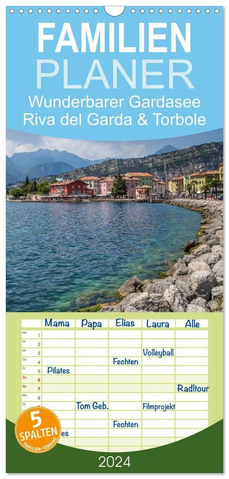 Melanie Viola: Familienplaner 2024 - WUNDERBARER GARDASEE Riva del Garda und Torbole mit 5 Spalten (Wandkalender, 21 x 45 cm) CALVENDO, Kalender