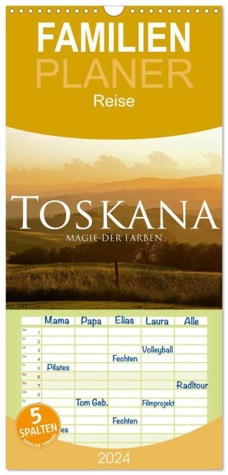 Fabian Keller: Familienplaner 2024 - Toskana ¿ Magie der Farben mit 5 Spalten (Wandkalender, 21 x 45 cm) CALVENDO, Kalender