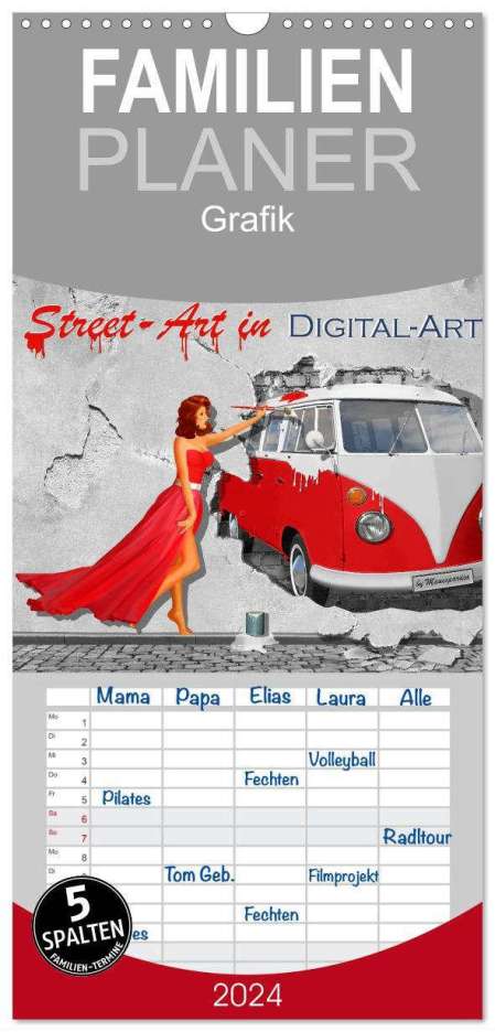 Monika Jüngling Alias Mausopardia: Familienplaner 2024 - Street-Art in Digital-Art by Mausopardia mit 5 Spalten (Wandkalender, 21 x 45 cm) CALVENDO, Kalender