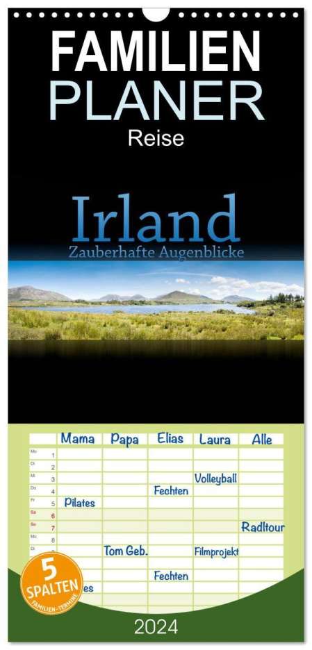 Gann (Magann), Markus: Familienplaner 2024 - Irland - Zauberhafte Augenblicke mit 5 Spalten (Wandkalender, 21 x 45 cm) CALVENDO, Kalender
