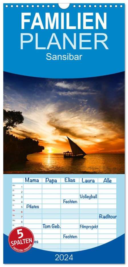 ©. Thomas Deter: Familienplaner 2024 - Sansibar mit 5 Spalten (Wandkalender, 21 x 45 cm) CALVENDO, Kalender