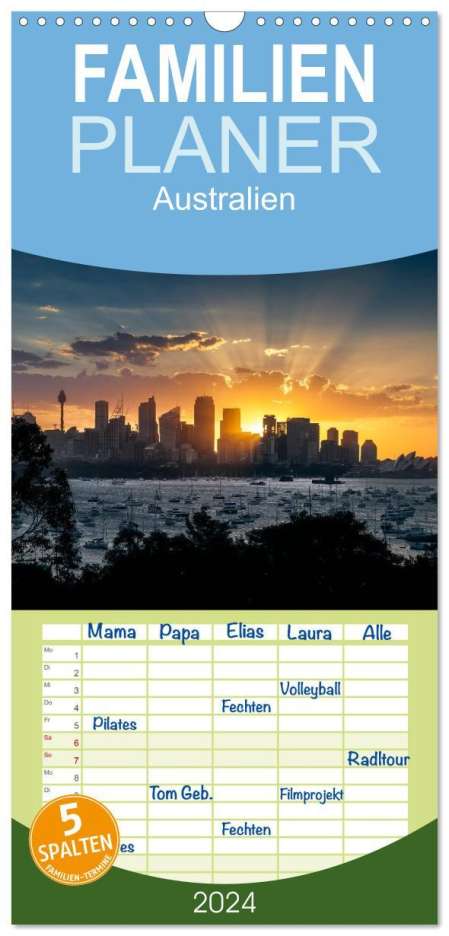 Gann (Magann), Markus: Familienplaner 2024 - Australien mit 5 Spalten (Wandkalender, 21 x 45 cm) CALVENDO, Kalender