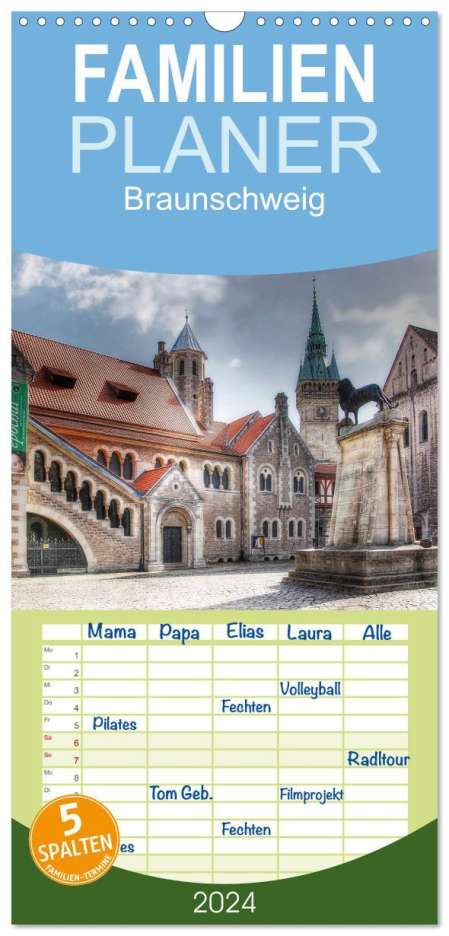 Kordula Uwe Vahle: Familienplaner 2024 - Braunschweig mit 5 Spalten (Wandkalender, 21 x 45 cm) CALVENDO, Kalender