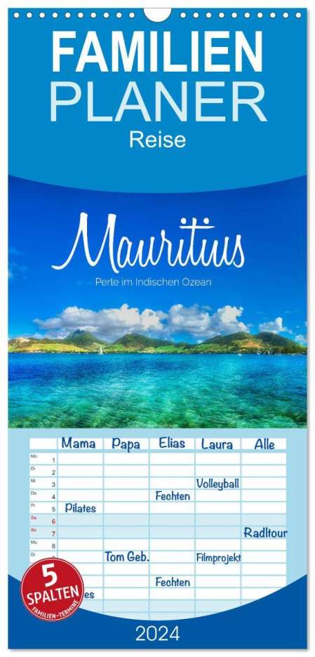 Stefan Becker: Familienplaner 2024 - Mauritius - Perle im Indischen Ozean mit 5 Spalten (Wandkalender, 21 x 45 cm) CALVENDO, Kalender
