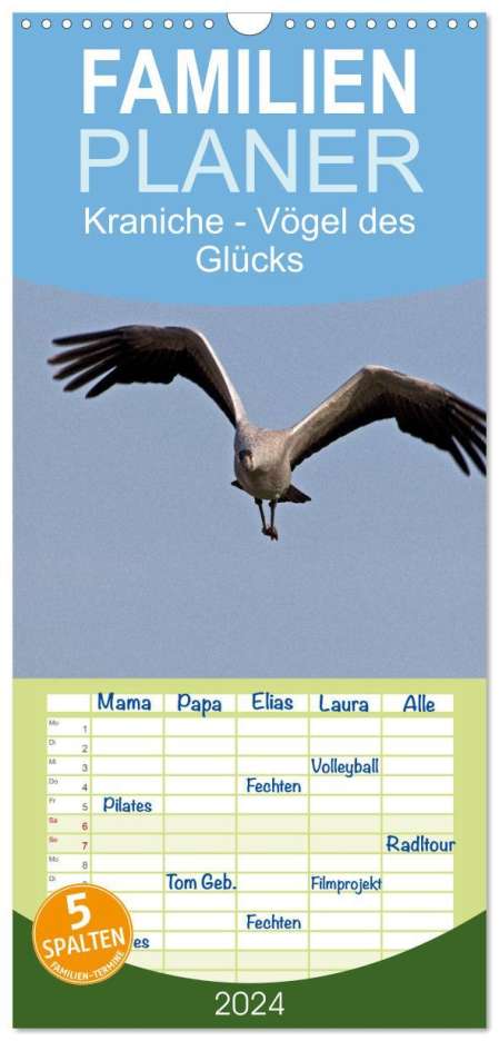 Ralf Weise: Familienplaner 2024 - Kraniche - Vögel des Glücks mit 5 Spalten (Wandkalender, 21 x 45 cm) CALVENDO, Kalender