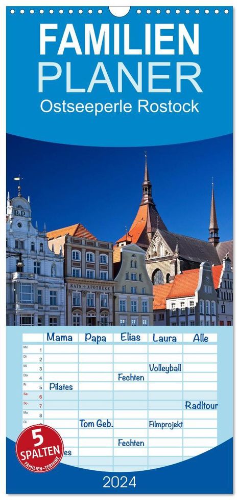 U. Boettcher: Familienplaner 2024 - Ostseeperle Rostock mit 5 Spalten (Wandkalender, 21 x 45 cm) CALVENDO, Kalender