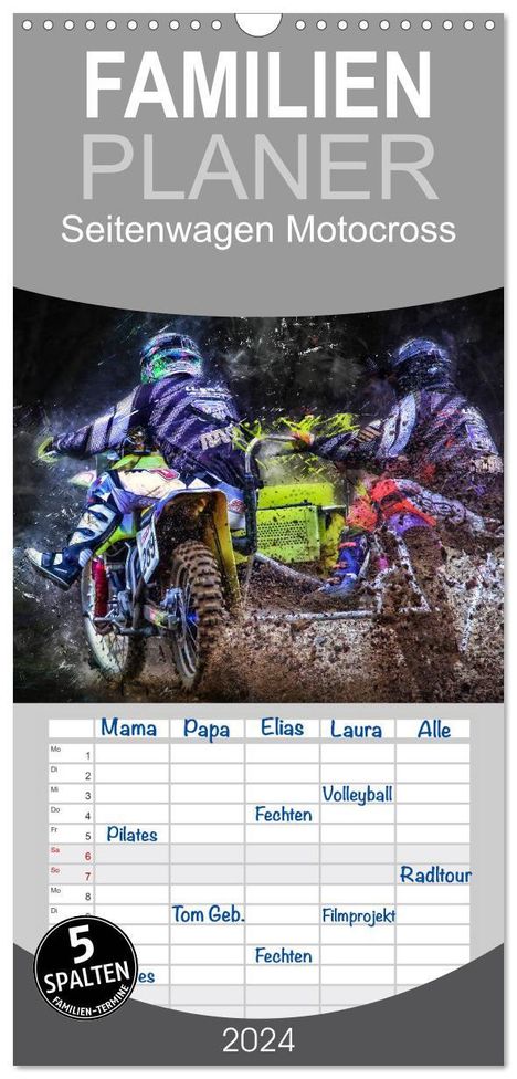 Peter Roder: Familienplaner 2024 - Seitenwagen Motocross mit 5 Spalten (Wandkalender, 21 x 45 cm) CALVENDO, Kalender