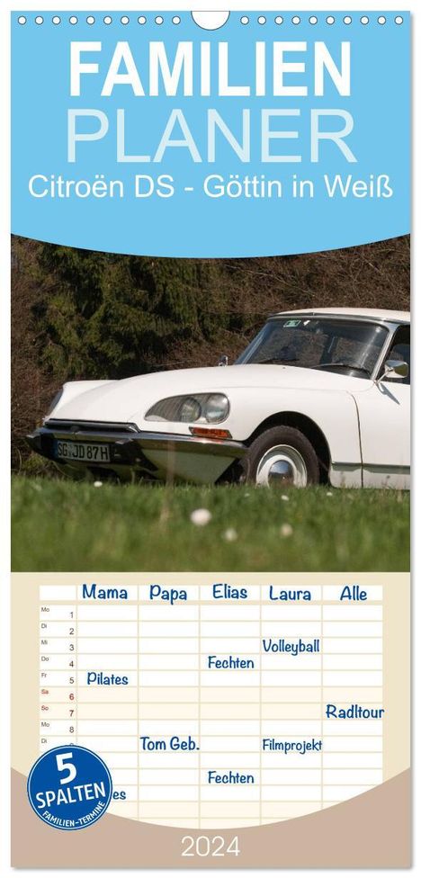 Meike Bölts: Familienplaner 2024 - Citroën DS - Göttin in Weiß mit 5 Spalten (Wandkalender, 21 x 45 cm) CALVENDO, Kalender