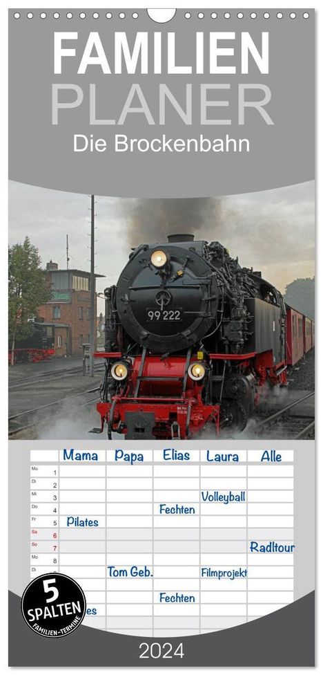 Martina Berg: Familienplaner 2024 - Die Brockenbahn mit 5 Spalten (Wandkalender, 21 x 45 cm) CALVENDO, Kalender
