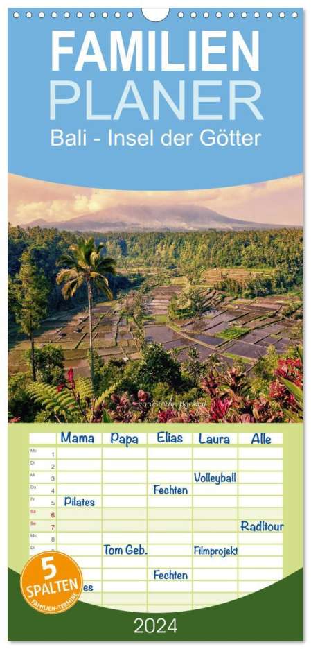 Stefan Becker: Familienplaner 2024 - Bali - Insel der Götter mit 5 Spalten (Wandkalender, 21 x 45 cm) CALVENDO, Kalender