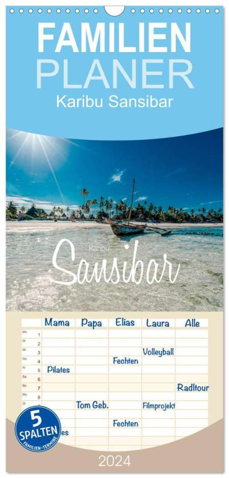 Stefan Becker: Familienplaner 2024 - Karibu Sansibar mit 5 Spalten (Wandkalender, 21 x 45 cm) CALVENDO, Kalender