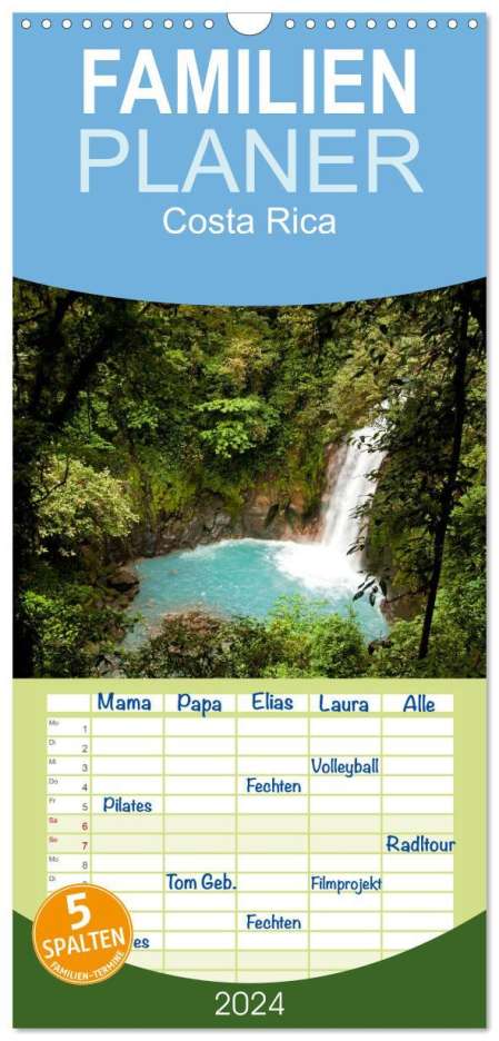 Peter Schickert: Familienplaner 2024 - Costa Rica mit 5 Spalten (Wandkalender, 21 x 45 cm) CALVENDO, Kalender