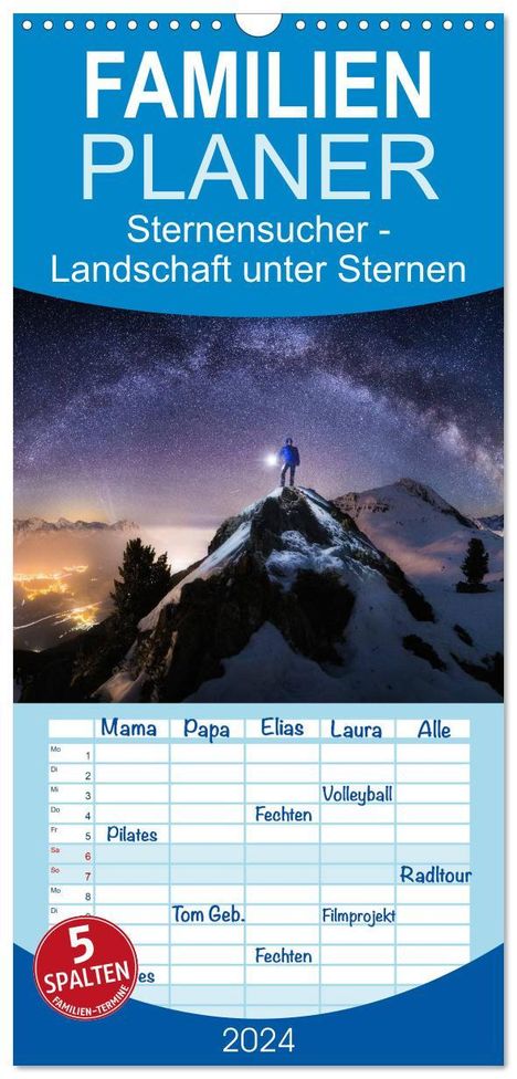 Nicholas Roemmelt: Familienplaner 2024 - Sternensucher - Landschaft unter Sternen mit 5 Spalten (Wandkalender, 21 x 45 cm) CALVENDO, Kalender
