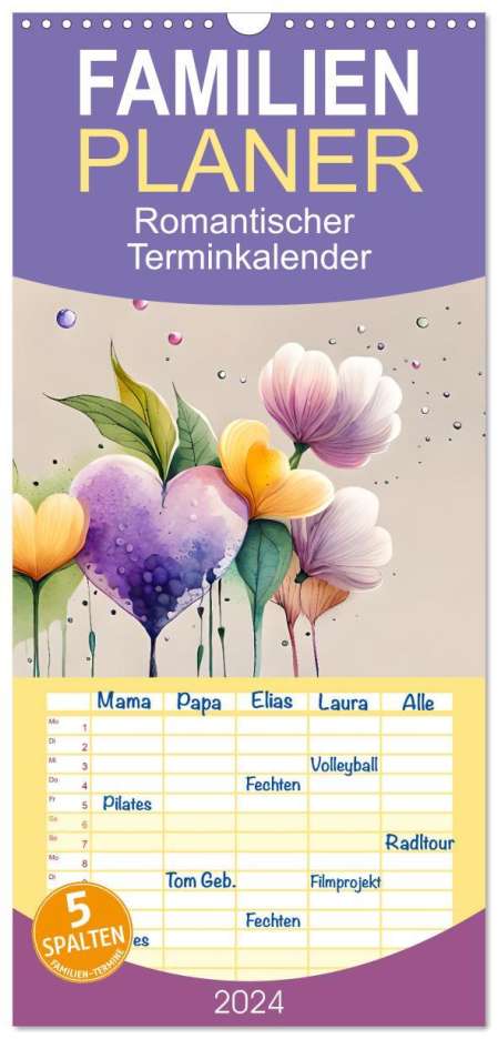 Ursula Di Chito: Familienplaner 2024 - Romantischer Terminkalender mit 5 Spalten (Wandkalender, 21 x 45 cm) CALVENDO, Kalender