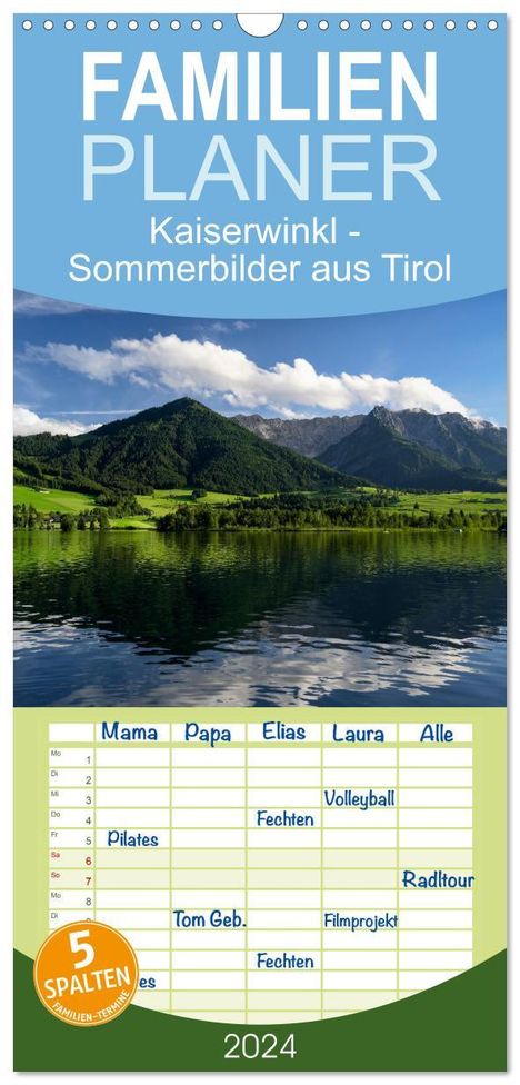 Christof Wermter: Familienplaner 2024 - Kaiserwinkl - Sommerbilder aus Tirol mit 5 Spalten (Wandkalender, 21 x 45 cm) CALVENDO, Kalender
