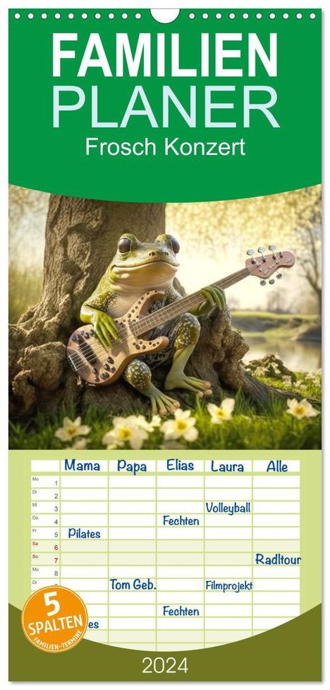 Daniel Rohr: Familienplaner 2024 - Frosch Konzert mit 5 Spalten (Wandkalender, 21 x 45 cm) CALVENDO, Kalender