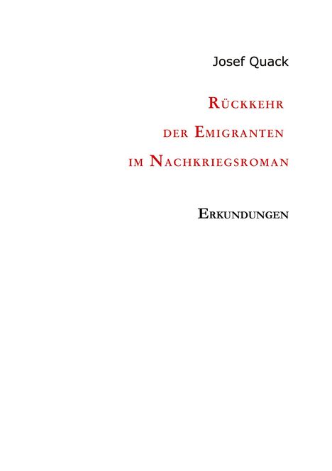 Josef Quack: Rückkehr der Emigranten im Nachkriegsroman, Buch