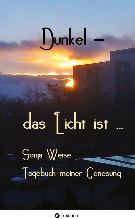 Auf dem Cover steht: "Dunkel – das Licht ist ... Sonja Weise Tagebuch meiner Genesung" vor einem Sonnenuntergang.