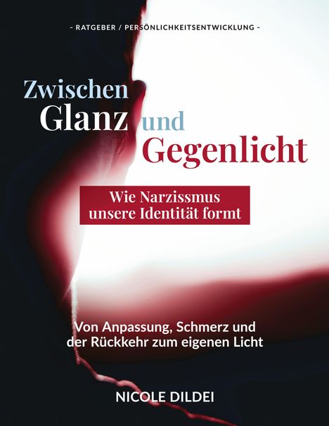 Zwischen Glanz und Gegenlicht. Wie Narzissmus unsere Identität formt. Titel in stilisierter Schrift mit einer Silhouette.