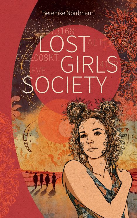 "Lost Girls Society", Berenike Nordmann. Eine Illustration mit einer nachdenklichen Frau und vier Silhouetten im Hintergrund.
