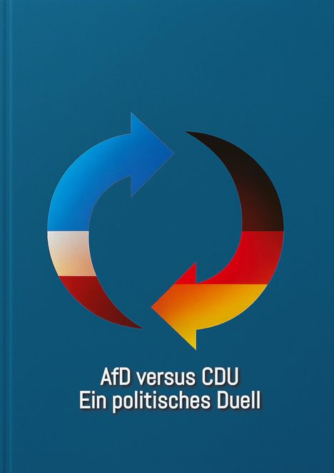 AfD versus CDU. Ein politisches Duell. Zwei entgegengesetzte Pfeile, einer blau, der andere schwarz-rot-gold.