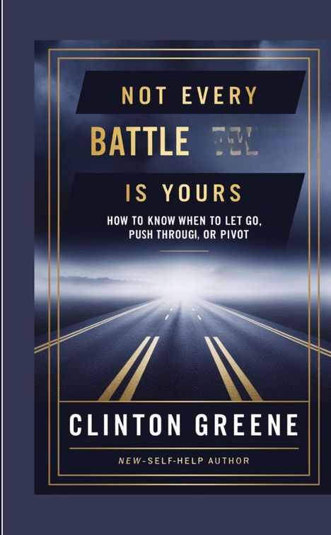 Text: "Not Every Battle Is Yours. How to Know When to Let Go, Push Through, or Pivot. Clinton Greene." Eine Straße bei Nebel.