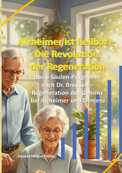 "Alzheimer ist heilbar – Die Revolution der Regeneration", Illustration mit älterem Paar in hellem Raum.