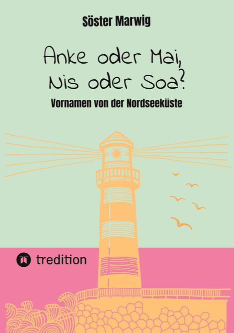 „Söster Marwig. Anke oder Mai, Nis oder Soa? Vornamen von der Nordseeküste“ auf einer Illustration mit Leuchtturm.