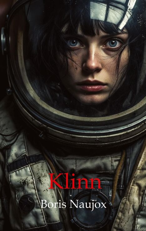"Klinn" in Rot, darunter "Boris Naujox" in Weiß; Gesicht einer Person in einem Raumanzug mit ernstem Blick.