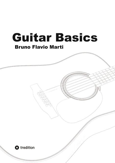 Titel: "Guitar Basics" von Bruno Flavio Marti. Skizze einer Gitarre darunter.