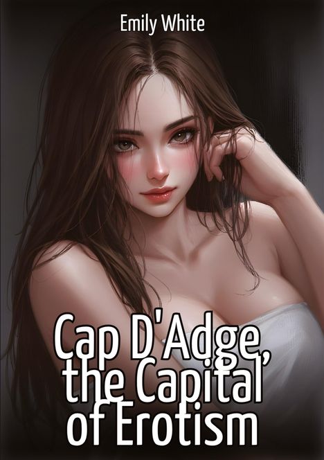 Text: "Cap D'Adge, the Capital of Erotism" und "Emily White". Illustration einer Frau mit langen Haaren und hellem Kleid.