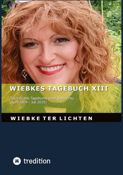 "Wiebkes Tagebuch XIII" steht zentral. Viele rote Blumen sowie Blätter auf rosa Hintergrund, dekorativ verteilt.