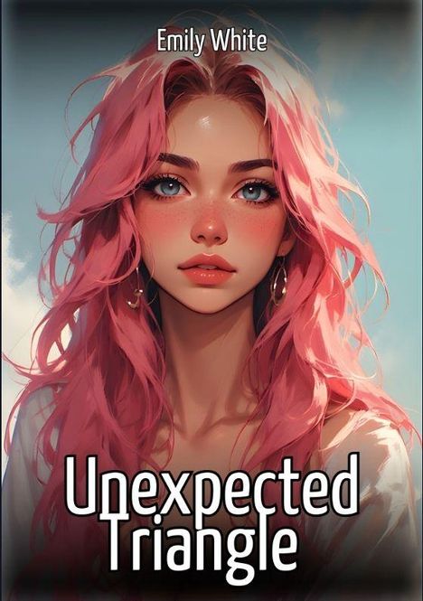 "Emily White" oben, "Unexpected Triangle" unten. Illustration: Junge Frau mit langen, rosa Haaren vor hellem Hintergrund.