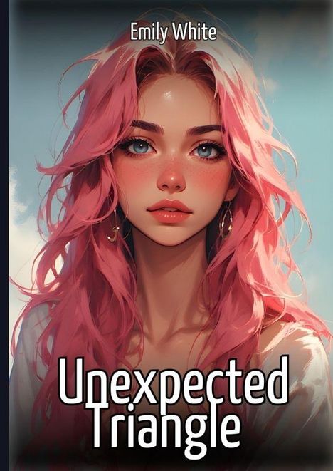 Text: Emily White, Unexpected Triangle. Illustration zeigt eine Frau mit langen, rosa Haaren und ausdrucksstarken Augen.