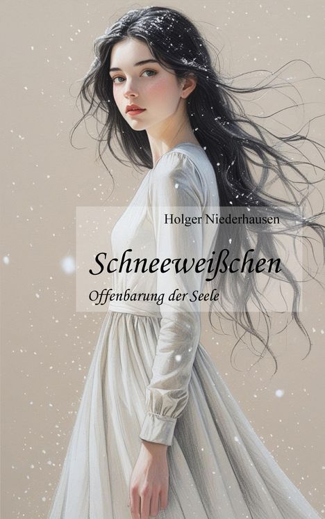 Holger Niederhausen, Schneeweißchen - Offenbarung der Seele. Illustration einer Frau mit langem dunklem Haar im Schnee.