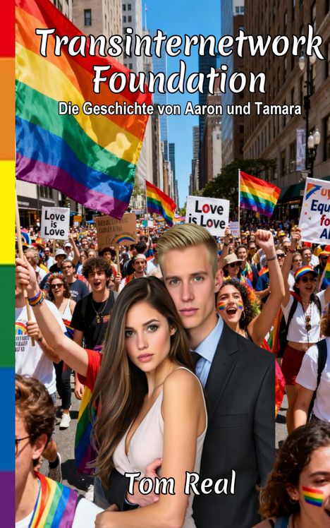 "Transinternetwork Foundation: Die Geschichte von Aaron und Tamara. Tom Real." Ein Paar vor einer Pride-Parade.