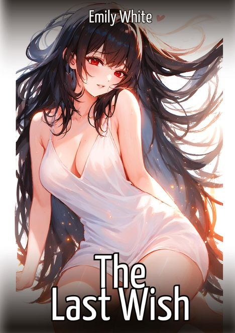 "Emily White. The Last Wish." Illustration einer Frau mit langen, dunklen Haaren und rotem Kleid.