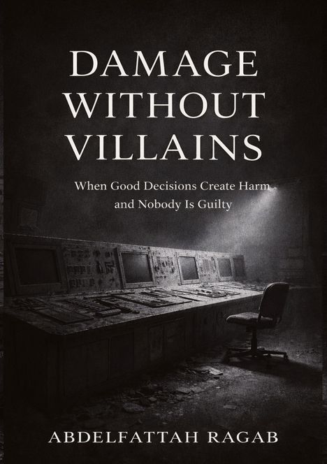 "DAMAGE WITHOUT VILLAINS. When Good Decisions Create Harm and Nobody Is Guilty" von Abdelfattah Ragab. Ein verlassener Kontrollraum.