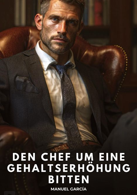 "DEN CHEF UM EINE GEHALTSERHÖHUNG BITTEN" von MANUEL GARCÍA. Ein Mann in einem Anzug sitzt auf einem Ledersessel.