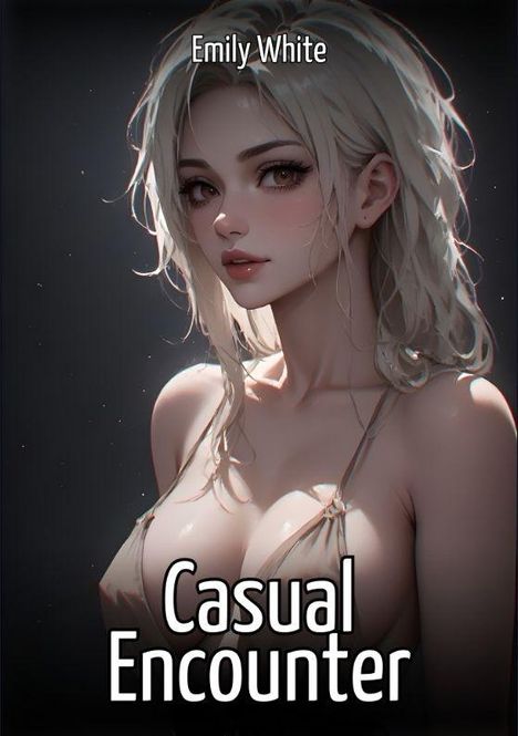 Text: "Emily White" oben, "Casual Encounter" unten. Illustration einer Frau mit blondem Haar, sie trägt ein trägerloses Oberteil.